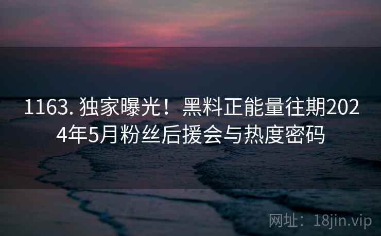 1163. 独家曝光!黑料正能量往期2024年5月粉丝后援会与热度密码
